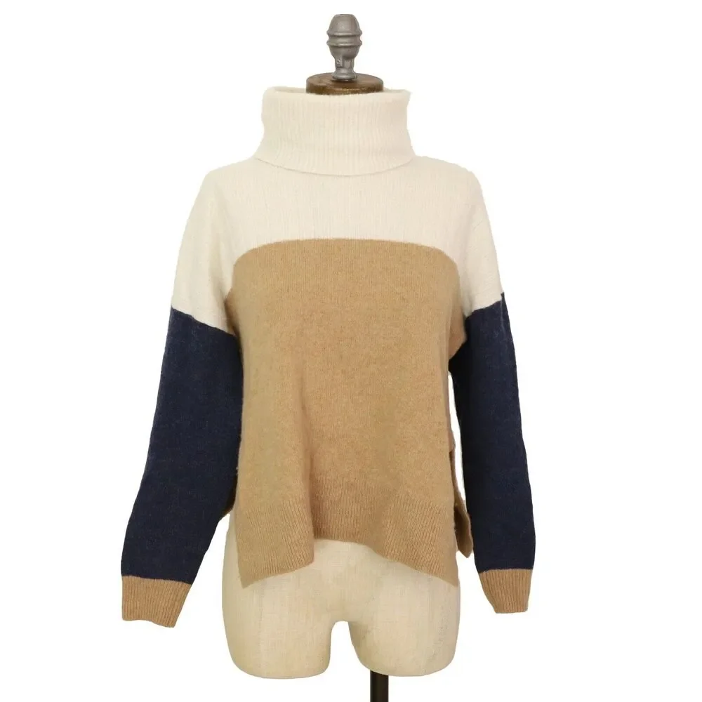 MADEWELL Hickory Turtleneck Sweater S Colorblock Wool Blend Long Sleeve EUC B87